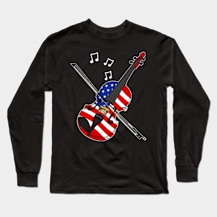 4th July Violin Violinist American Flag Long Sleeve T-Shirt